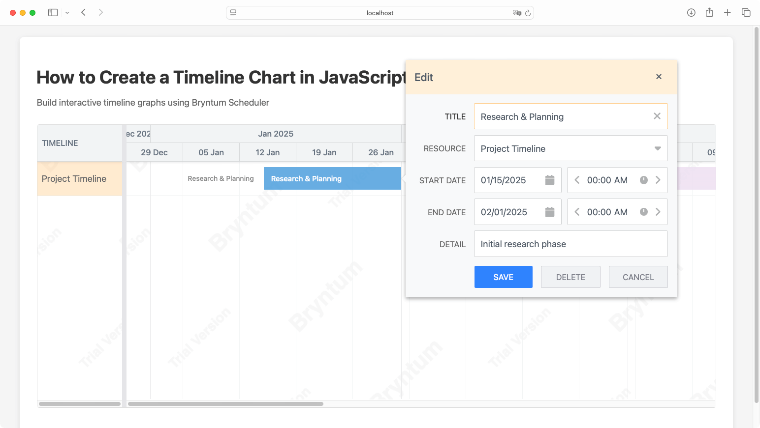 Bryntum timeline result