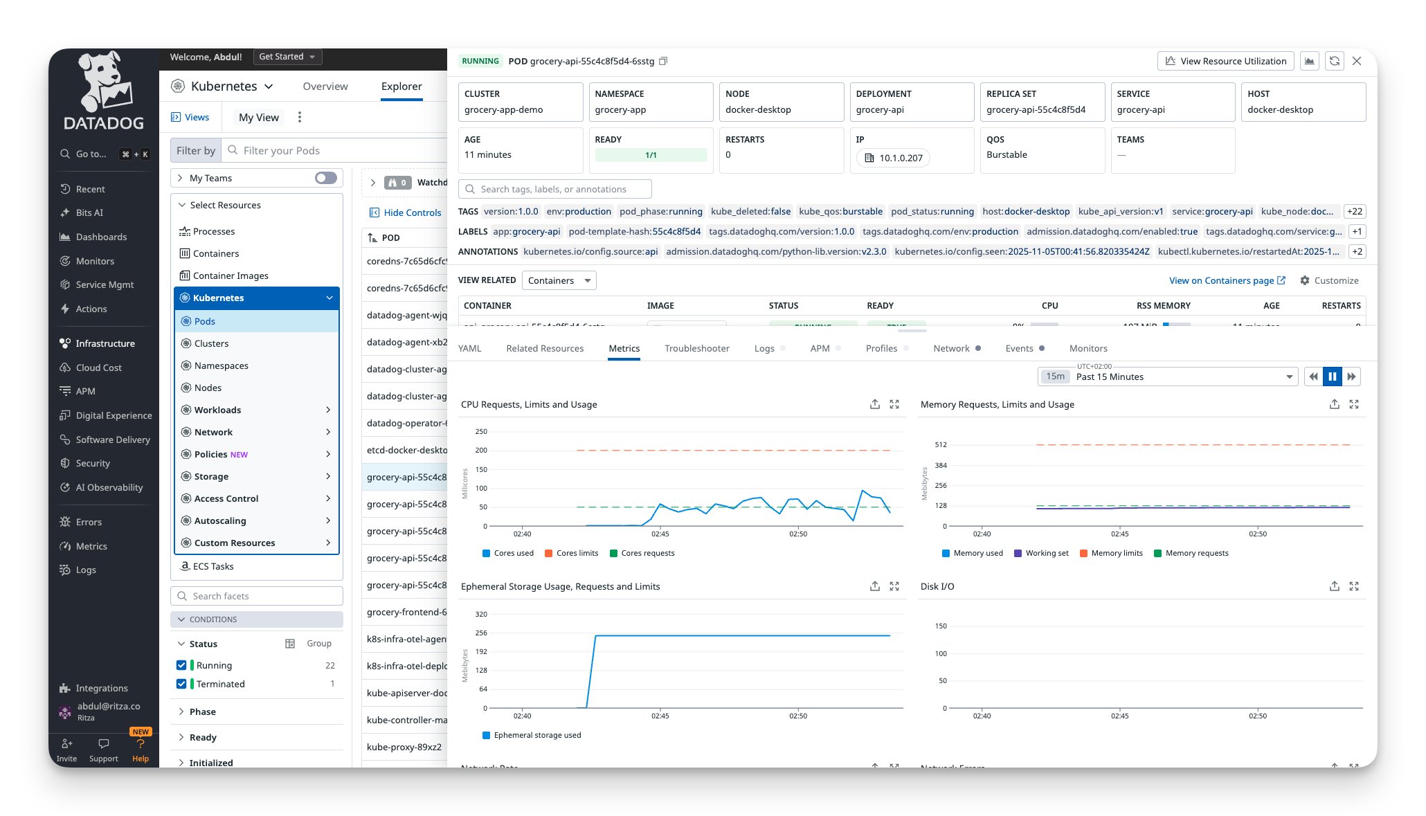 DataDog Kubernetes Pods