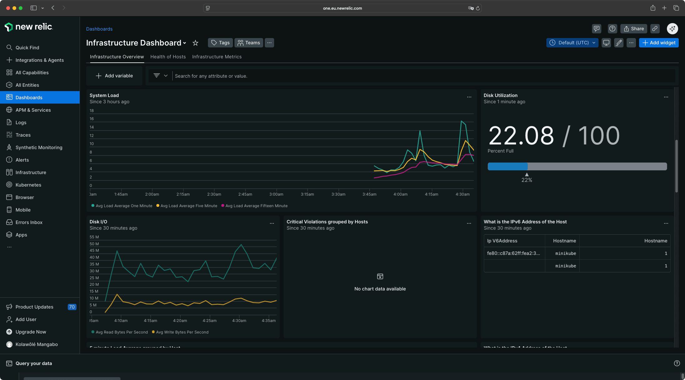 New Relic Infrastructure Dashboard