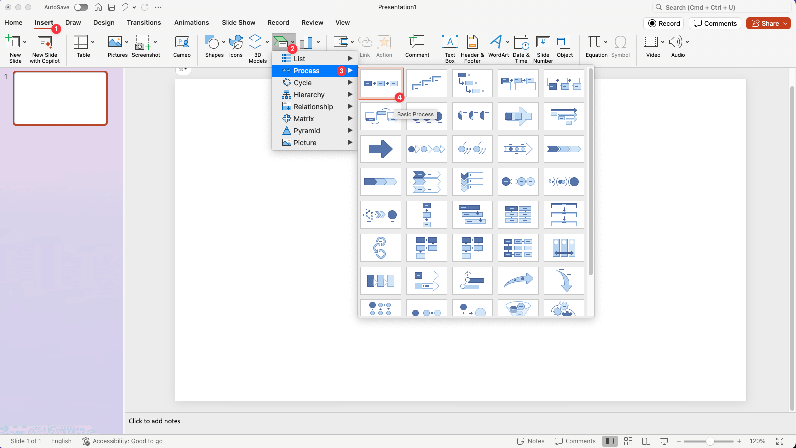 PowerPoint SmartArt insert process