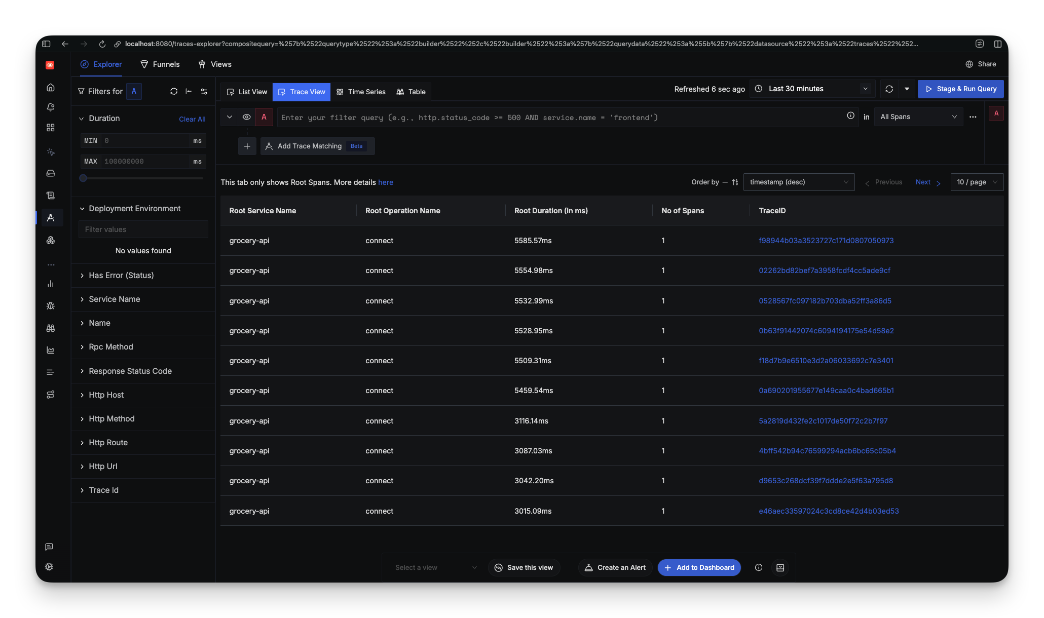 SigNoz Traces Explorer