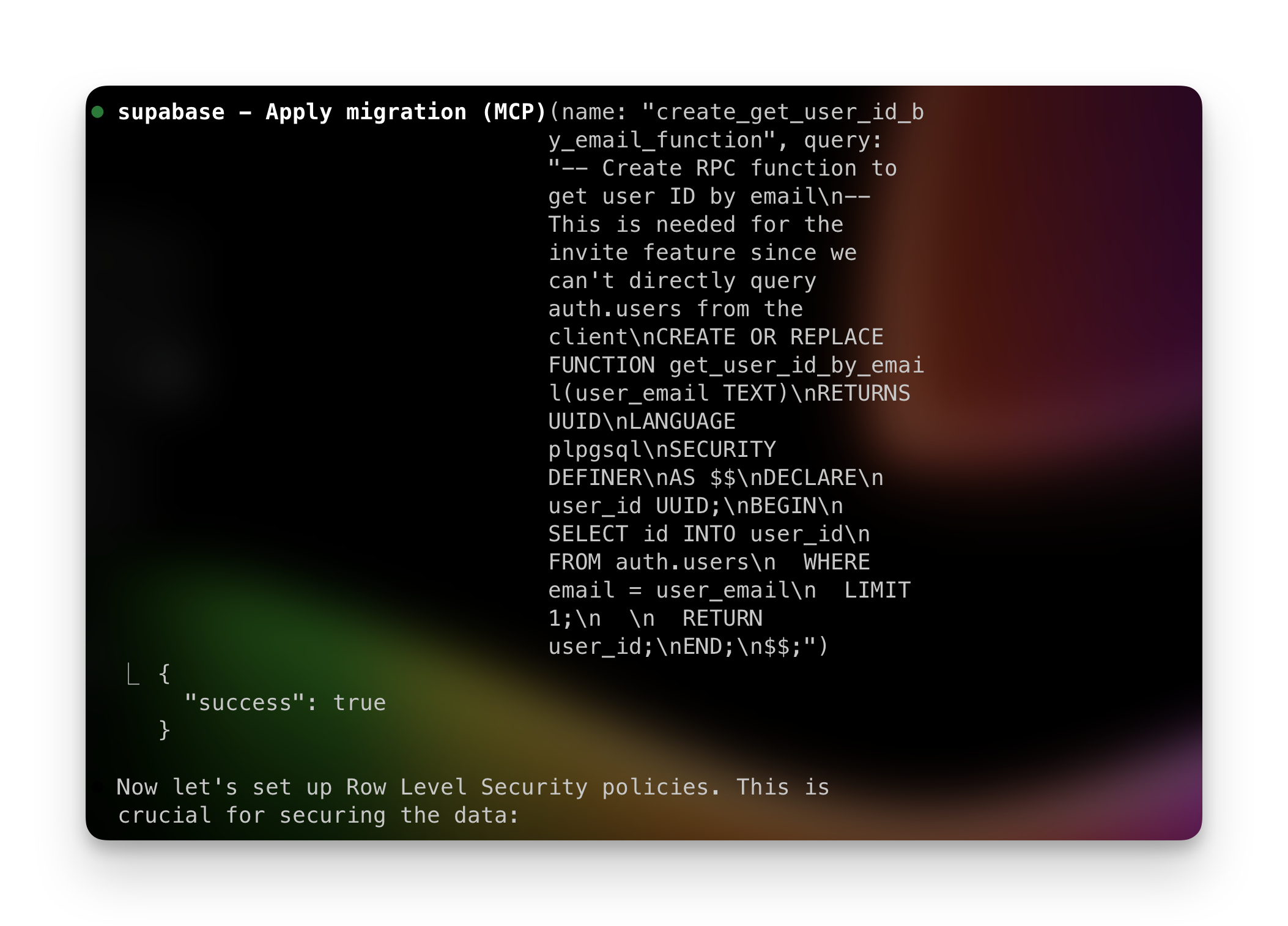 Supabase MCP server connected in Claude Code