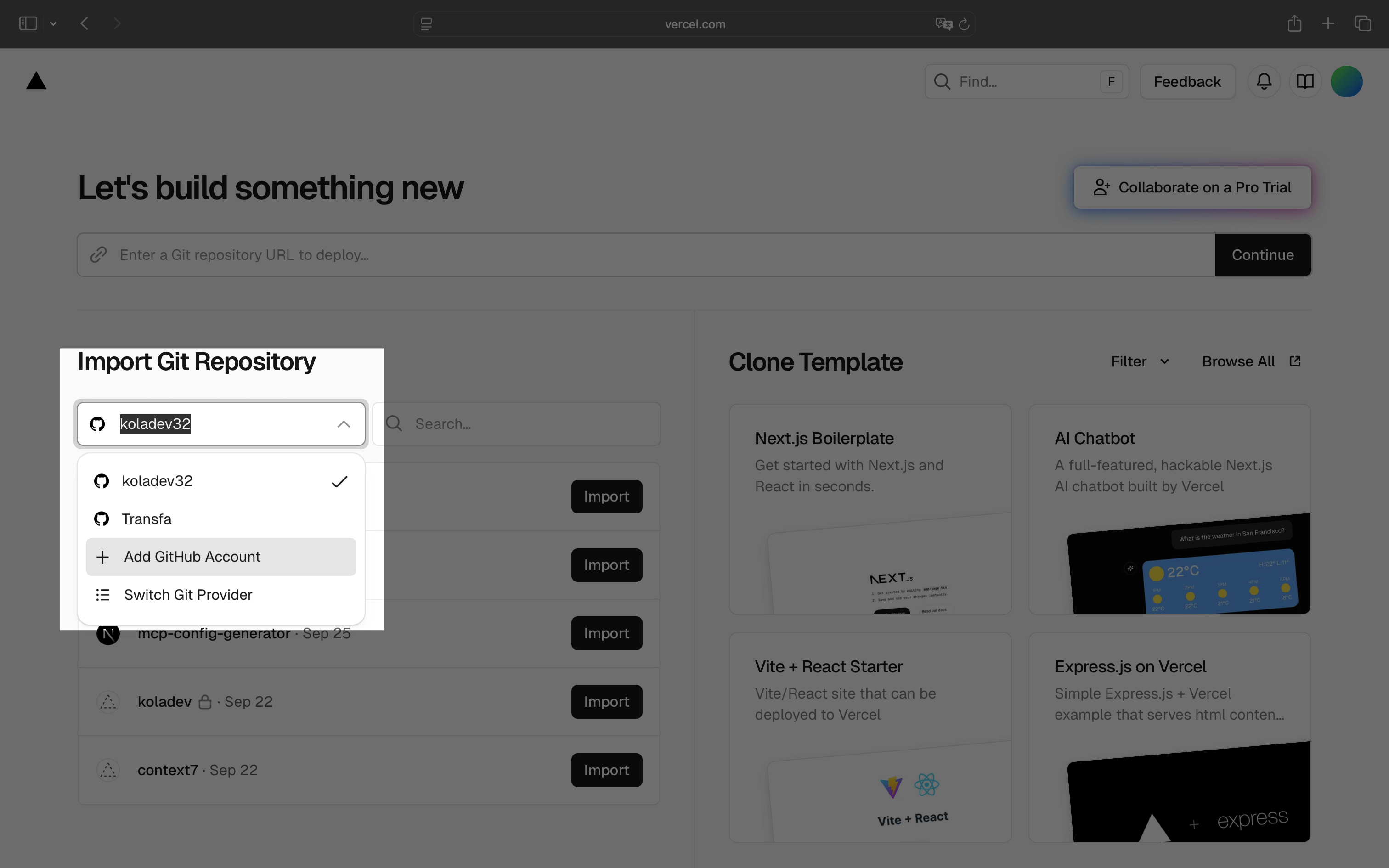 Selecting Github project